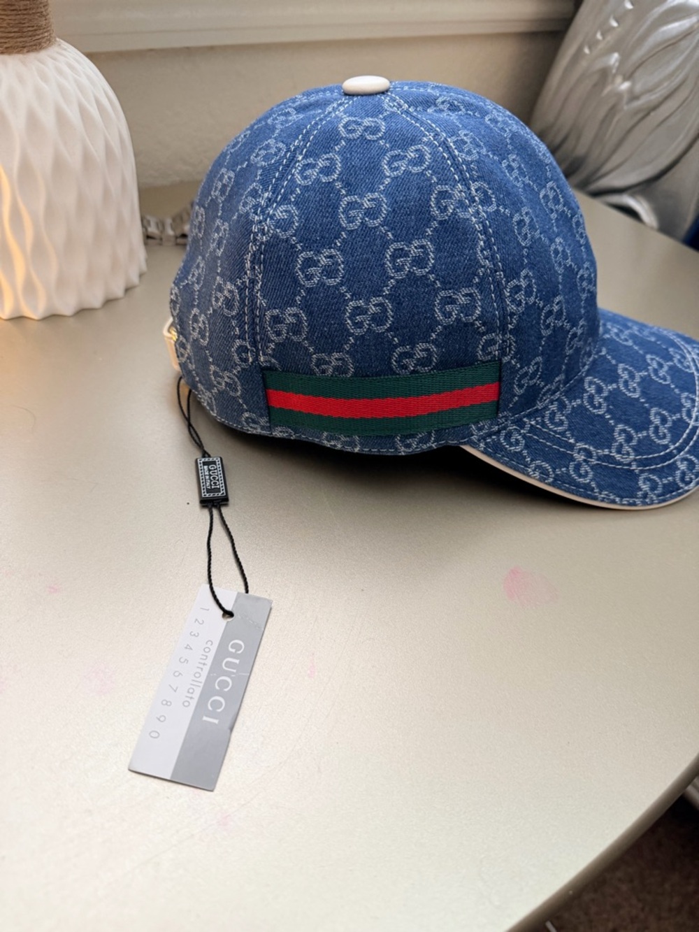 New Gucci  Blue Denim GG Baseball cap with Web detail size M - Picture 8 of 8